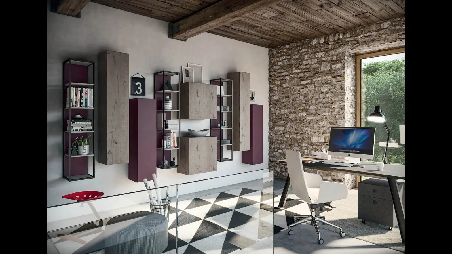 Libreria Rebel CF 172 in legno e laccato di Fimar