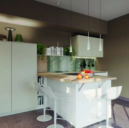Cucina Moderna con penisola Bianco Sabbia di Life Cucine