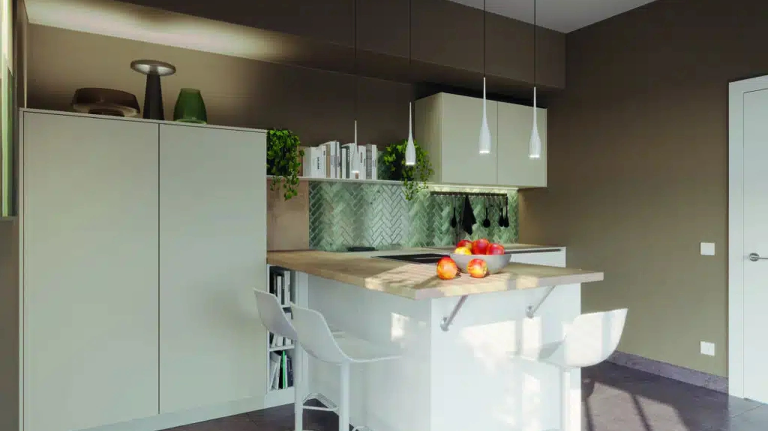 Cucina Moderna con penisola Bianco Sabbia di Life Cucine