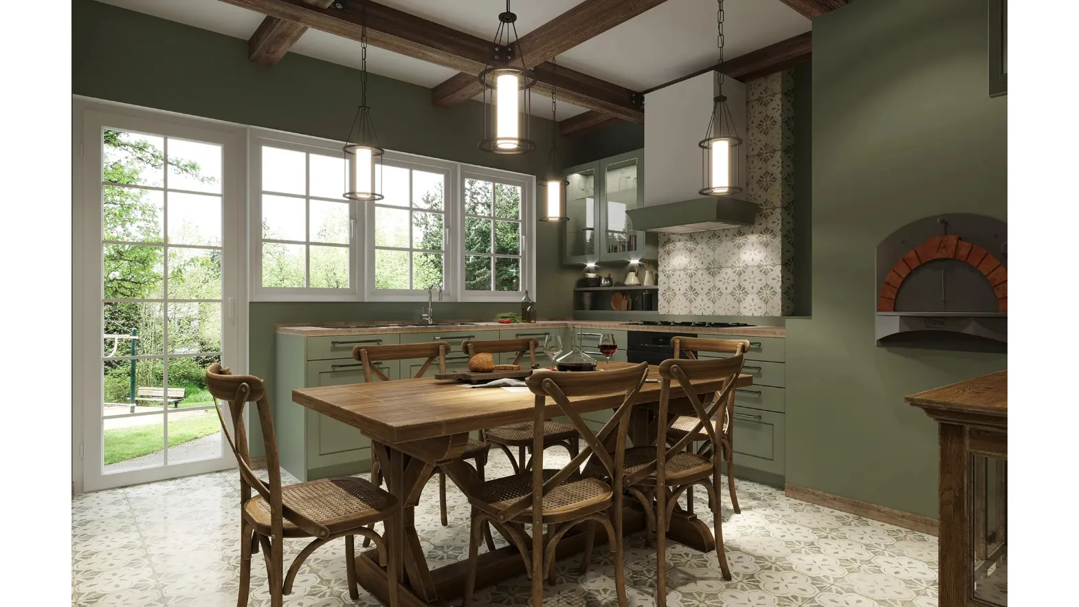 Cucina Moderna ad angolo in laccato con piano in legno vissuto Cara Canneto di Life Cucine