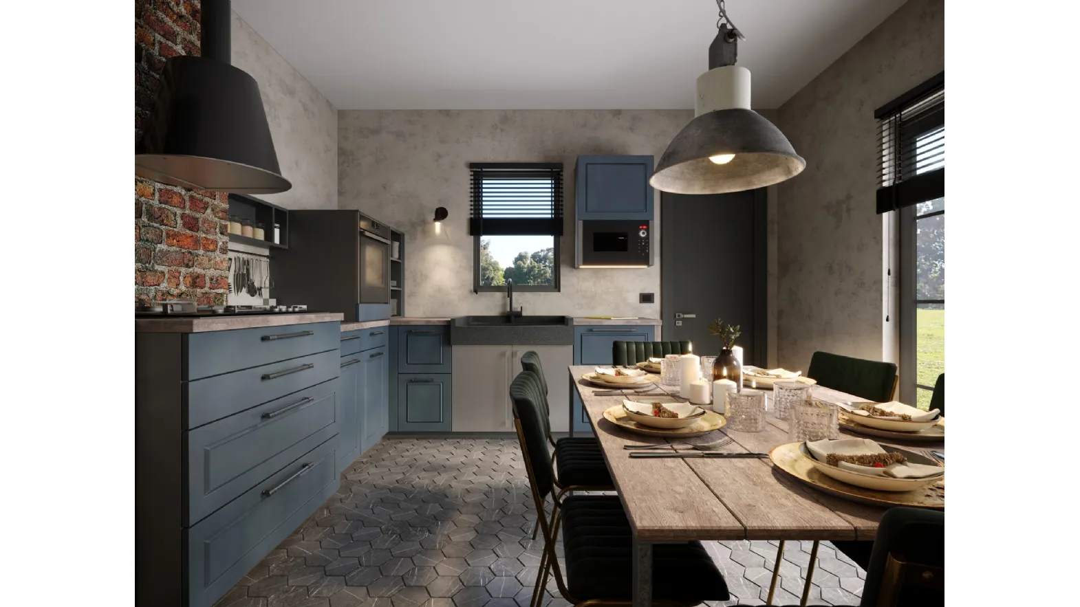Cucina Moderna angolare Fiordo Industrial di Life Cucine