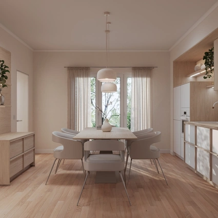 Cucina Moderna lineare Haiku in laccato seta e laminato rovere di Life Cucine