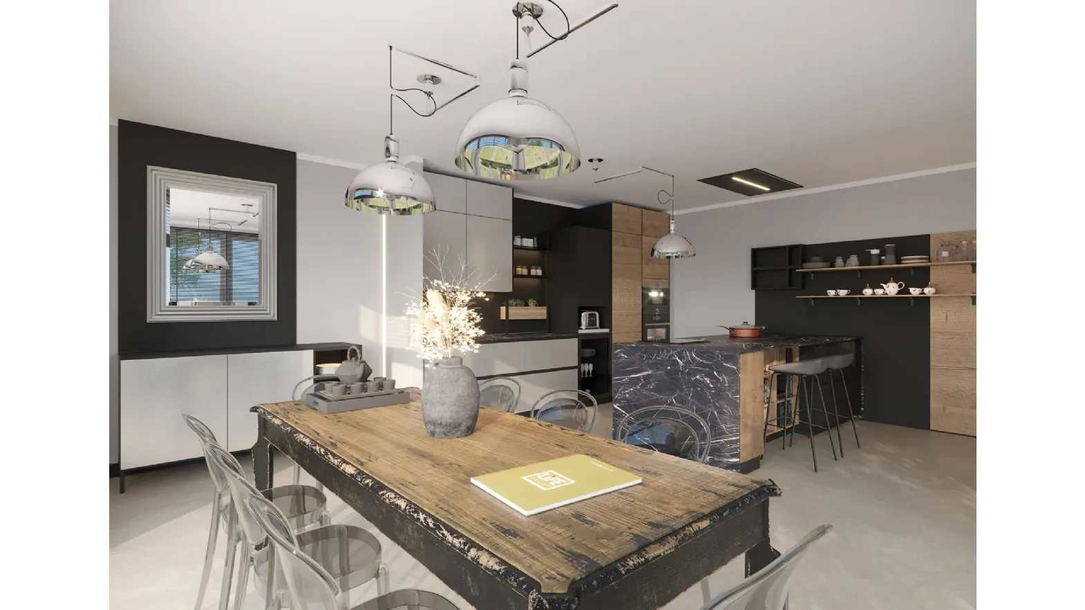 Cucina Moderna con penisola Havana Steel di Life Cucine