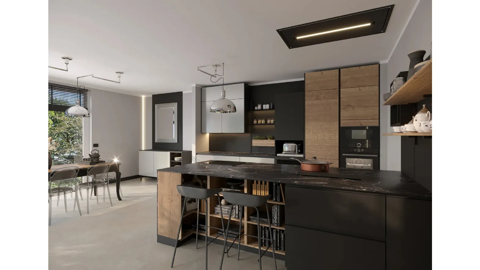 Cucina Moderna con penisola Havana Steel di Life Cucine