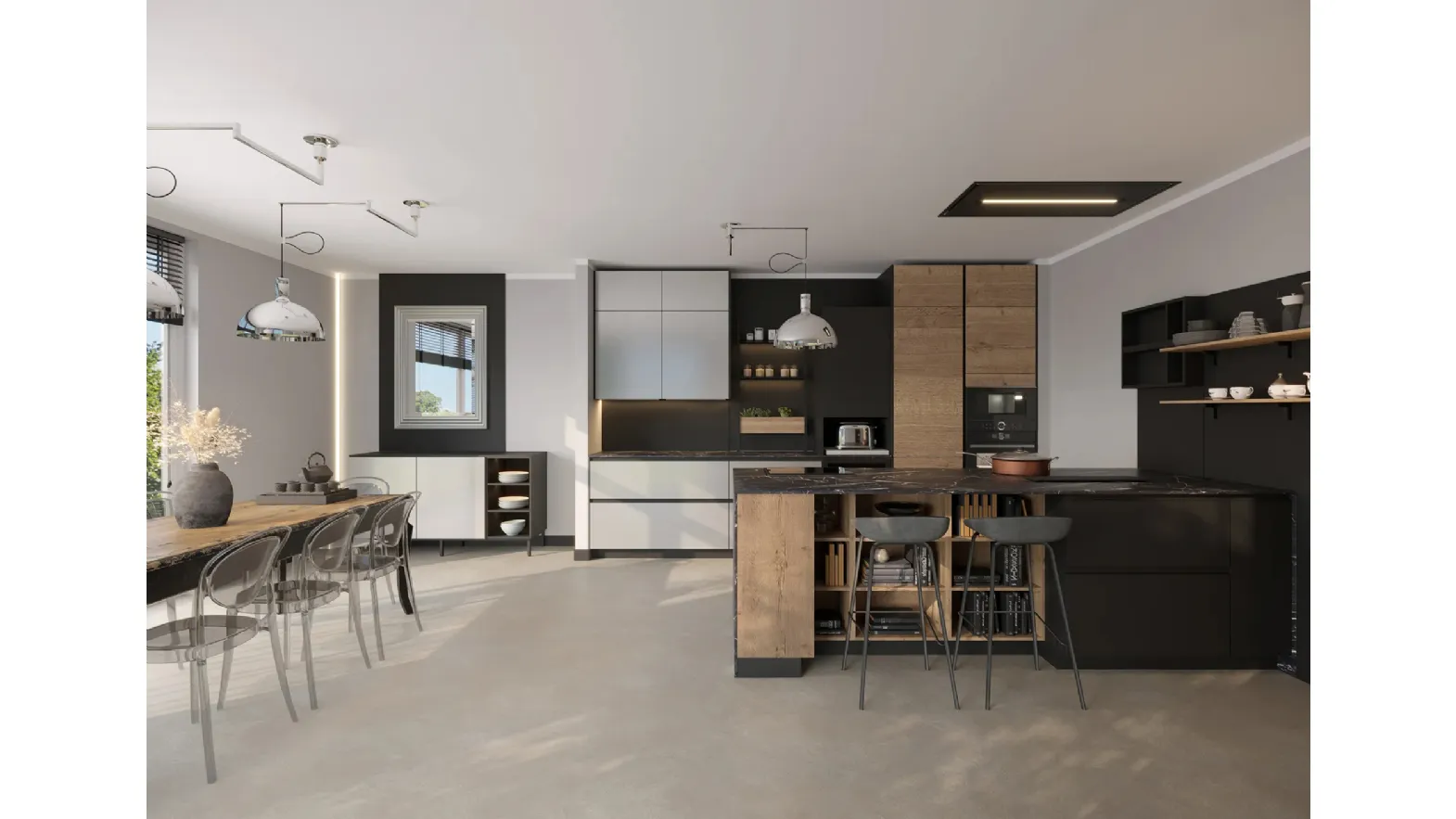 Cucina Moderna con penisola Havana Steel di Life Cucine