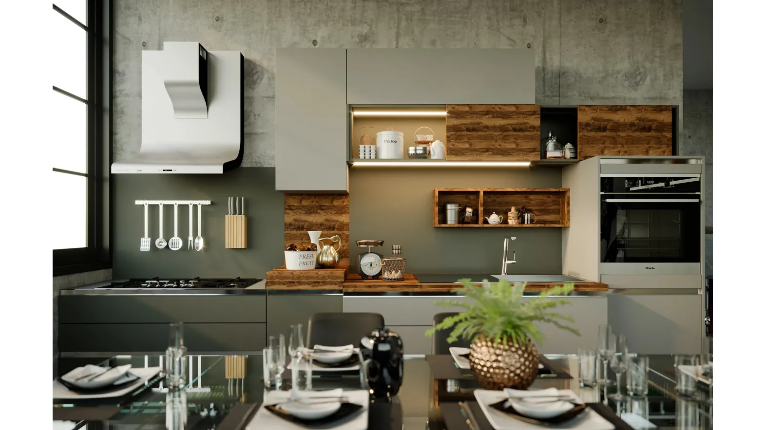 Cucina Moderna in linea Led Grigia di Life Cucine