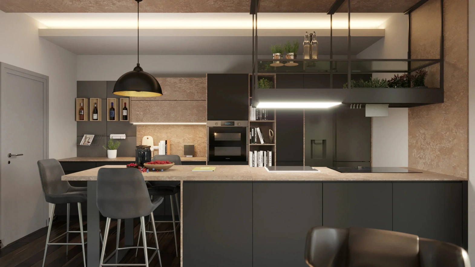 Cucina Moderna con penisola Tatto Nera di Life Cucine