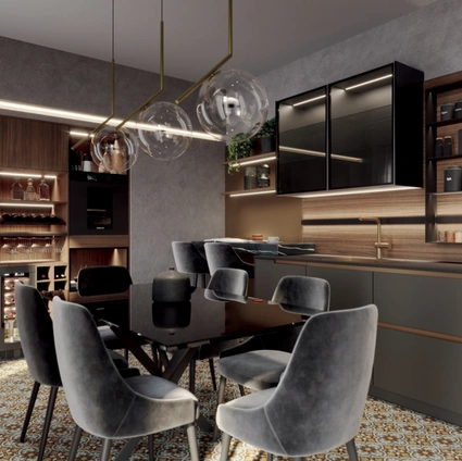 Cucina Moderna lineare Nero Noce di Life Cucine