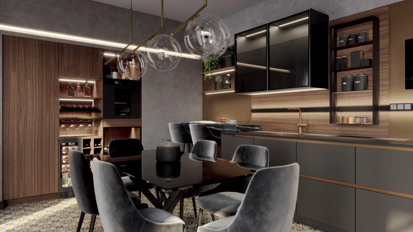 Cucina Moderna lineare Nero Noce di Life Cucine