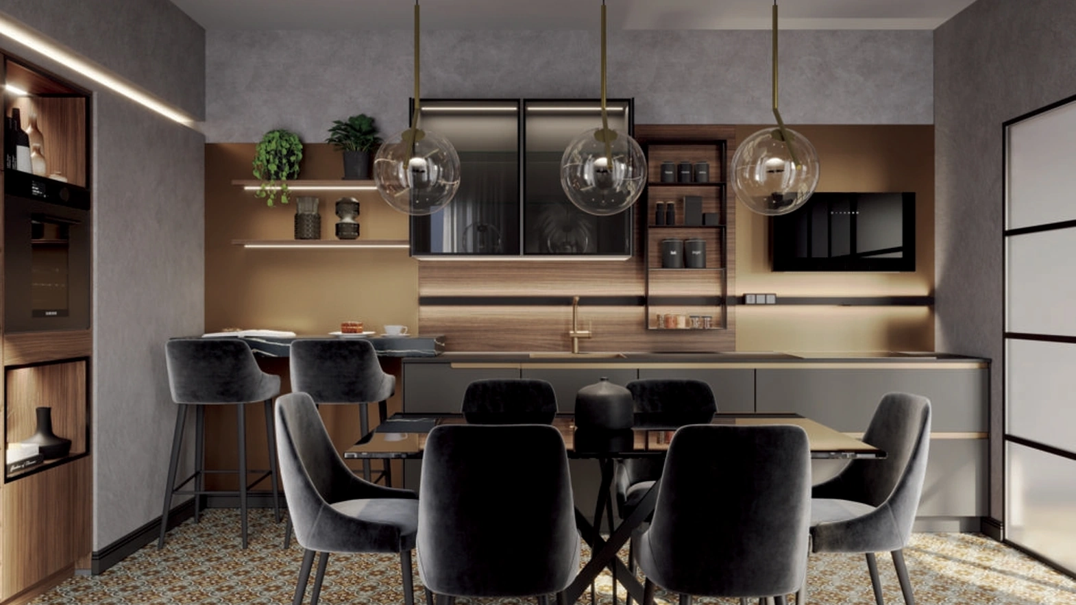 Cucina Moderna lineare Nero Noce di Life Cucine
