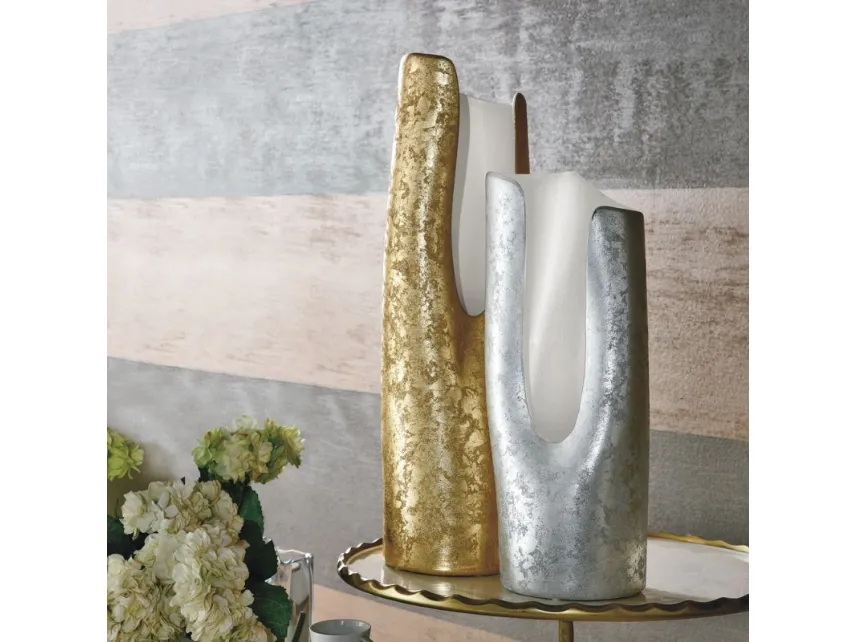 Vaso Ceramica esterno foglia oro o argento, interno bianco opaco e viceversa Calla di Adriani e Rossi