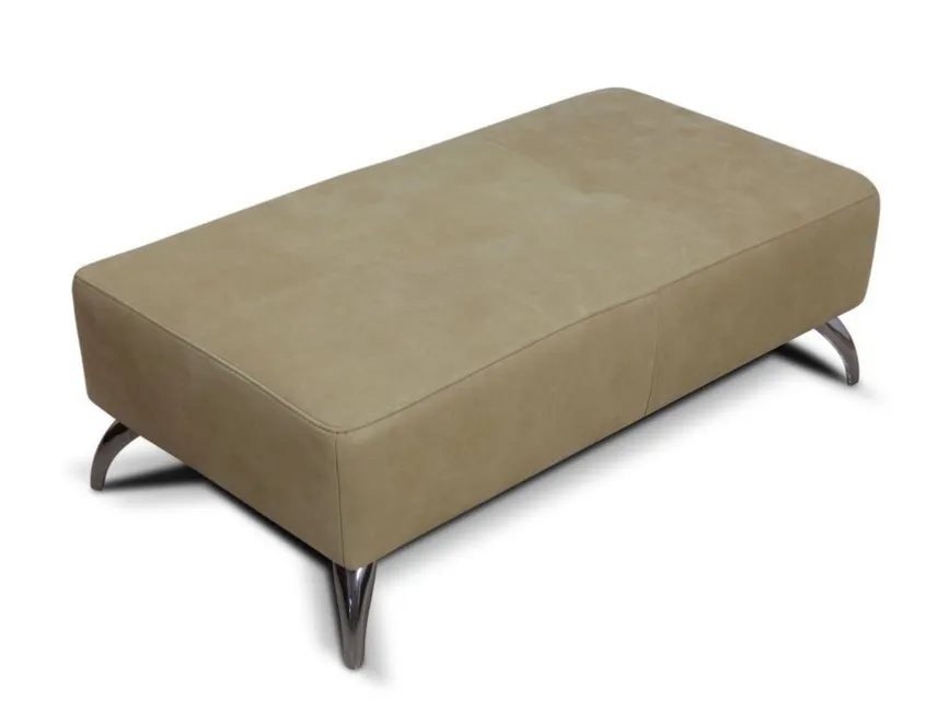 Pouf rettangolare in pelle imbottito con piedi in metallo di Sofangel