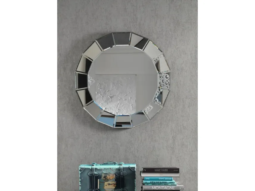 Specchio rotondo moderno con cornice a specchio in vetro argentato Menta di Stones