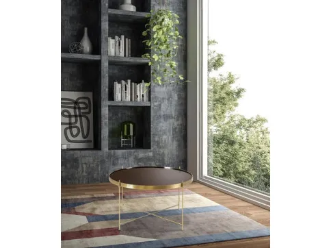 Tavolino rotondo Marissa con top in vetro temprato e base in metallo verniciato di Stones