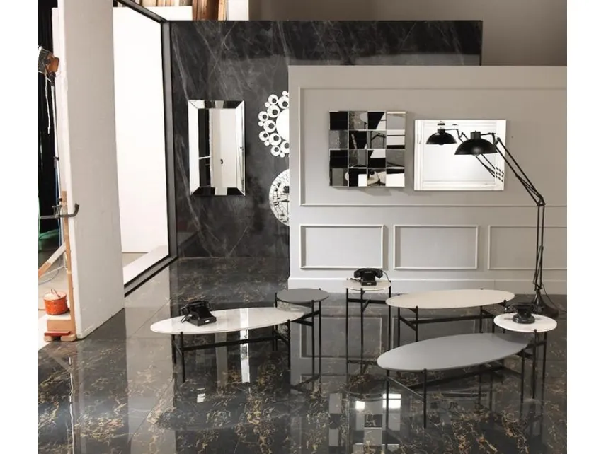 Tavolino rotondo o ovale Thor con top in ceramica di Stones
