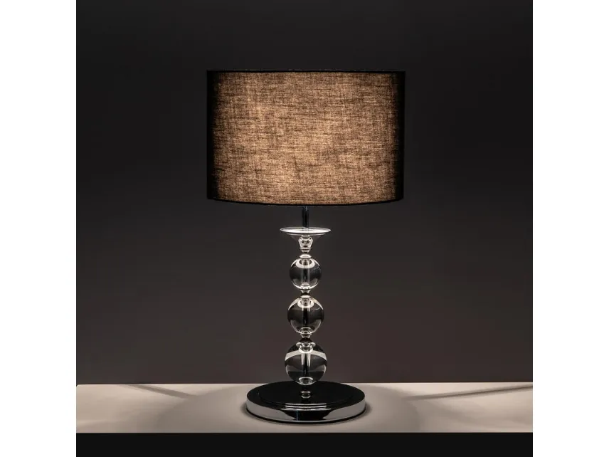 Lampada da tavolo Giuditta in plexiglass con paralume in tessuto nero e base in metallo di Stones