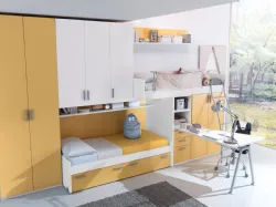 Cameretta a soppalco con scrivania in laccato bianco e giallo opaco Composizione EN19 di S75