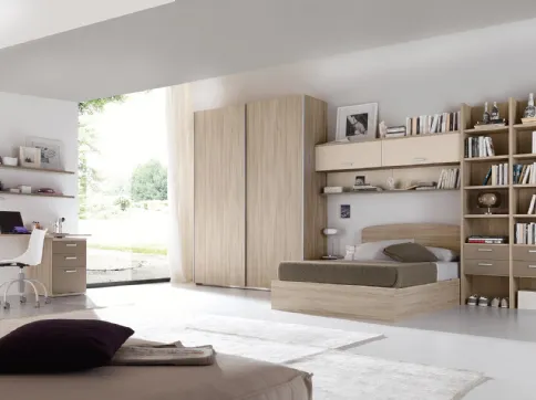 Cameretta a ponte in melaminico e laccato con letto matrimoniale con contenitore Composizione EN03 di S75