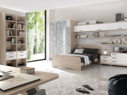 Cameretta componibile con armadio ad ante personalizzabili con stampa decorativa Composizione EN04 di S75