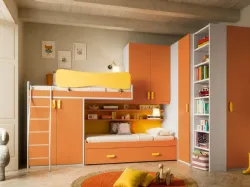 Cameretta angolare a soppalco in laccato e melaminico Composizione EN86 S75