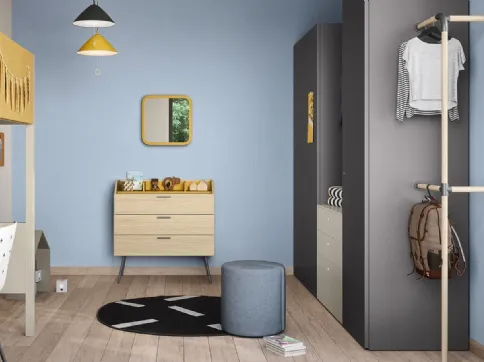 Cameretta a soppalco con scrivania Kids space 13 in melaminico di Nidi