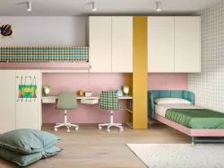 Cameretta a soppalco con scrivania Kids space 16 in melaminico di Nidi