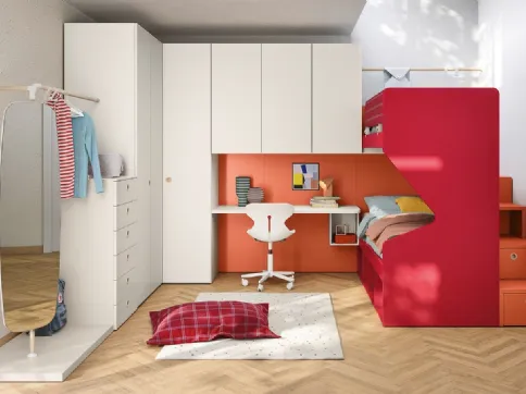 Cameretta a soppalco con scrivania Kids space 18 in melaminico di Nidi