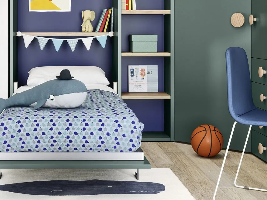 Cameretta moderna componibile con letto a scomparsa Kids space 28 in melaminico di Nidi