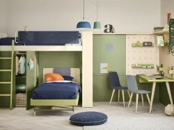 Cameretta a soppalco con scrivania Kids space 11 in melaminico di Nidi