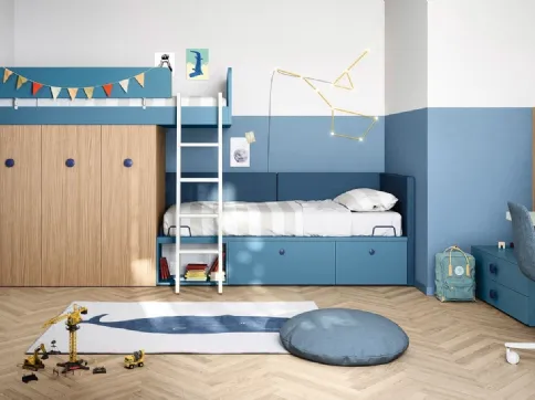 Cameretta a soppalco Kids space 12 in melaminico di Nidi