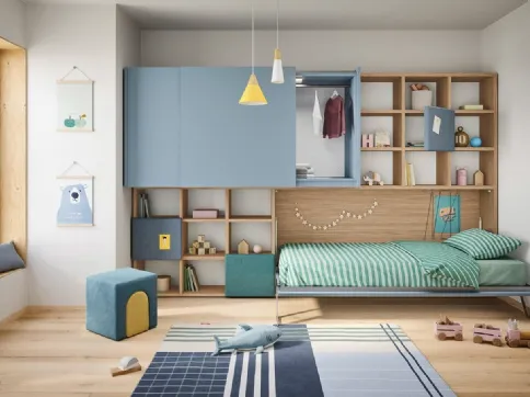 Cameretta a ponte con letto a scomparsa salvaspazio Kids space 29 di Nidi