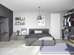 Cameretta a ponte con letto matrimoniale in tessuto e scrivania Next space 13 di Nidi
