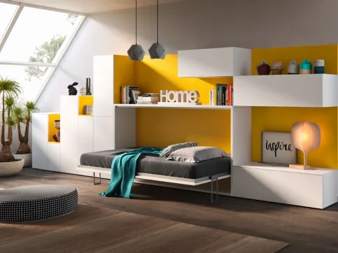 Letto singolo a scomparsa aperto in laccato opaco Bianco e Giallo Casanova 4019 di 2B Italia