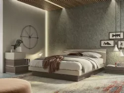 Letto con testiera illuminata a led in finitura beige e olmo dark Moon Led di S75