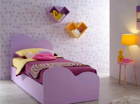 Letto singolo in laccato lilla con testiera e pediera sagomate SC112 di Moretti Compact