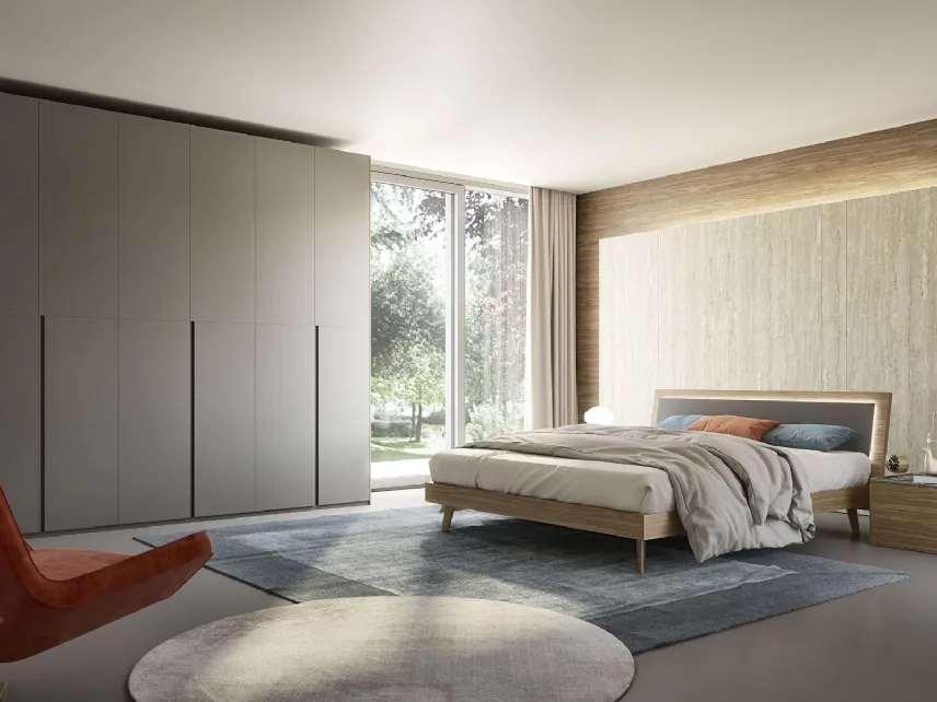 Letto in melaminico finitura noce con testiera in pelle con led Tahiti Led di S75