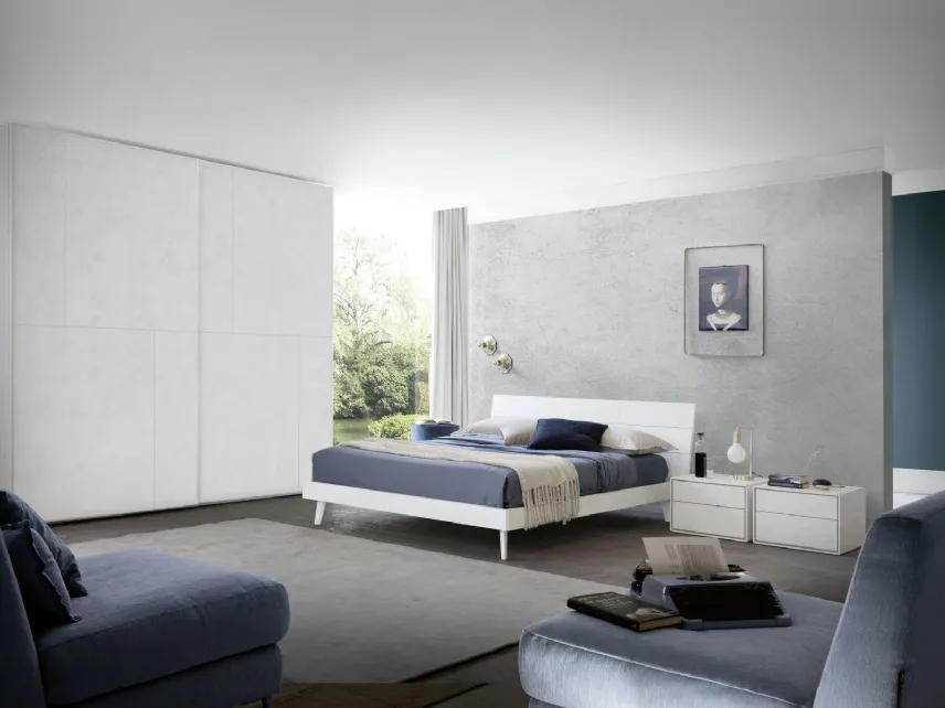 Letto con testiera in finitura cemento bianco Wall di S75