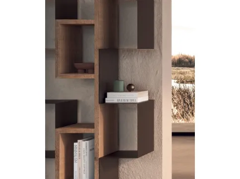 Libreria a muro con ripiani in legno secolare e metallo Gemini di Nature Design