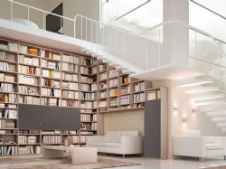 Libreria living 71D in legno di olmo e ante in laccato opaco su misura di Ferrimobili