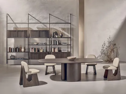 Libreria a muro Living 81D in melaminico con ante in materico effetto marmo bianco di Carrara di Ferrimobili