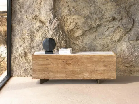 Madia in legno secolare con top in marmo Geode di Nature Design