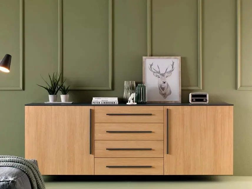 Madia dal design decorativo elegante con struttura laccata grafite LV203 di Moretti Compact
