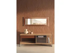Madia in legno con struttura in vetro e cassetto in cuoio River di Nature Design