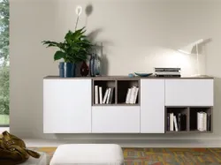 Madia in laccato bianco opaco con top e vani a giorno in finitura Olo brown Spot Irma 02 di S75