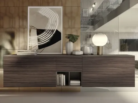 Madia sospesa In finitura Olmo Dark con top e modulo a giorno Grey Supreme Ingrid Olmo di S75