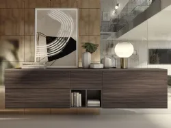 Madia sospesa In finitura Olmo Dark con top e modulo a giorno Grey Supreme Ingrid Olmo di S75
