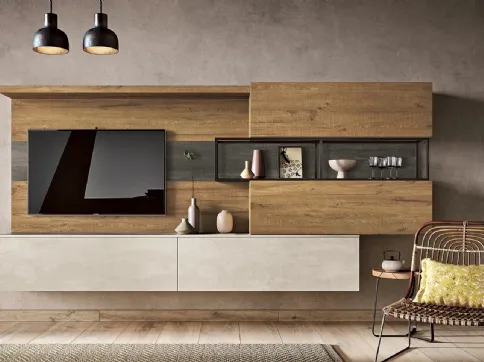 Parete Attrezzata 36Home 7012 in materico effetto legno di 2B Italia