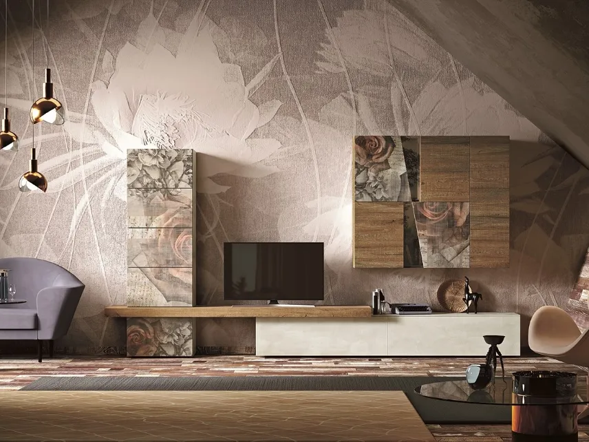Parete Attrezzata Club Decor 6002 con decorazioni floreali di 2B Italia