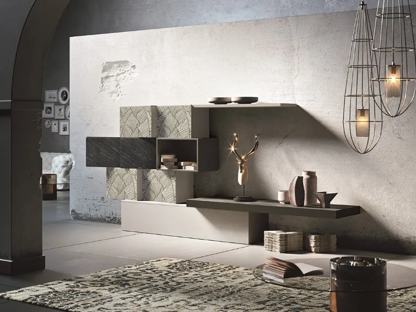 Parete Attrezzata Club Decor 6003 con decorazione a foglie di 2B Italia