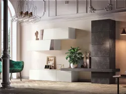 Parete Attrezzata Club Decor 6013 in laccato Bianco e decoro effetto marmo di 2B Italia